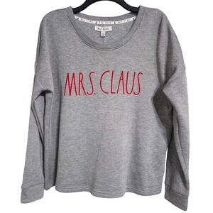Rae Dunn Mrs Claus Sweatshirt Gray Red Christmas Holiday Size S NWT
